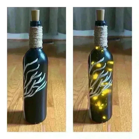 HANDCRAFTED Hand Painted Wine Bottle Decor with Fairy Lights - Picture 8 of 11